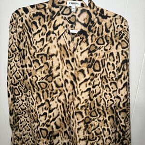 Express Black and Tan Animal Print Button Down Shirt M